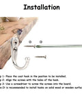 Installation guide showing 12 Pack Chrome Coat Hooks Wall Mount on wood, including screws and screwdriver for setup.