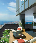Modern balcony with Balcony Privacy Screen Cover 3.5 Ft by 16.5 Ft, Outdoor Privacy Screen for Porch Deck Patio Backyard, city view