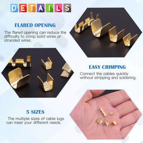 U Shape Copper Wire Crimp Terminal Kit, 525 Piece Non Insulated All In One Assortment With Open Barrel, various terminal sizes shown