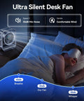 Rechargeable USB Desk Fan With Turbo Airflow And Ultra Quiet 35dB Noise, 100 Speeds on nightstand near sleeping person