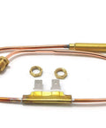 Front view of heater thermocouple assembly with 18in copper tube, brass fittings, sensor tip, nuts and terminal blades.