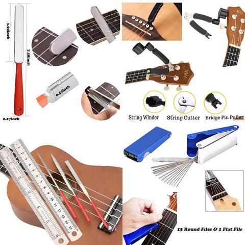 Guitar Repair Kit For Pros And Hobbyists With Pro Grade String Action Ruler Gauge Measuring Tools Hex Wrench Set Files
