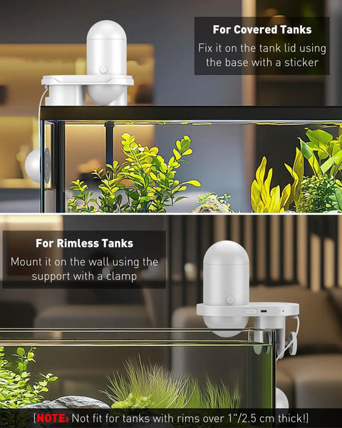 No Sweat Wifi Automatic Fish Feeder Wall Mount Auto Dispenser For 20 Plus Gallon Aquariums Usb Powered Smart Tank Kit for covered and rimless tanks.