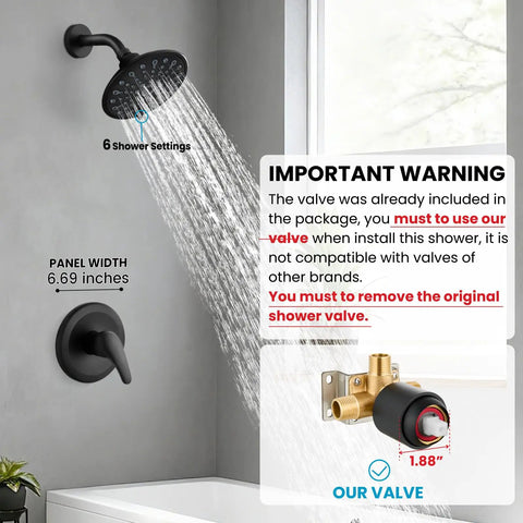 Top Shelf Matte Black Shower Faucet Set With Pressure Balance Valve Six Spray Modes Rainfall Showerhead Wall Mount Bathroom Fixtures Built Tough No Hassle