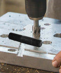 Close-up of Hydraulic Tie Rod Lock Cap For Manual Hole Knockout Puncher Kit, Model 8 and Model 15, cutting metal sheet