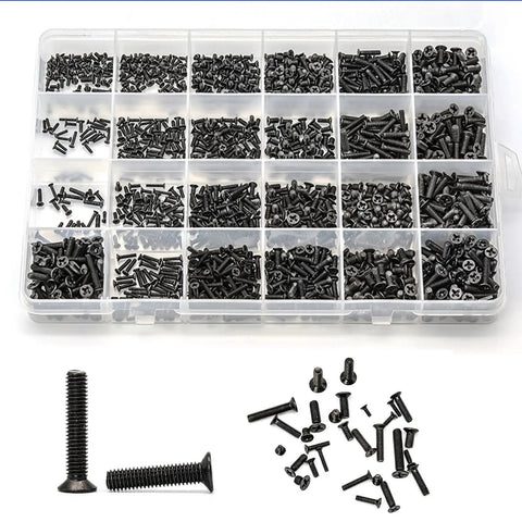 Top Shelf Carbon Steel 720 Piece Mini Screw Assortment Kit Featuring Phillips Cross Drives And Countersunk Flat Heads For Laptop Computer Repair Projects And Hardware Upgrades in divided storage box.