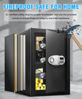 3.5 Cu Ft Home Safe With Fireproof And Waterproof Steel Security Box with electronic keypad and open door showing valuables.