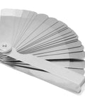 Feeler gauge set with 22 stainless steel blades, go-no-go style, metric and SAE blades