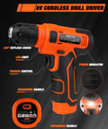 Orange 8V cordless drill from 139 Piece Tool Set With 8V Cordless Drill Driver In Sturdy Toolbox Case Must Have Home Repair Kit