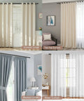 Various curtain styles including grommet, tab top, blackout, and sheer on extra long curtain rod 120 to 170 inches.