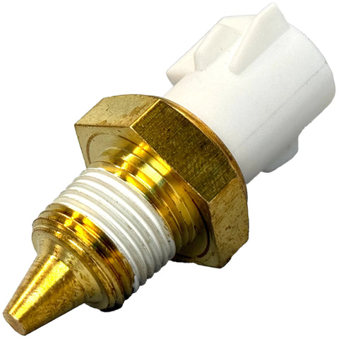 MecXora engine coolant temperature sensor with brass threaded body and white plastic connector (close-up)