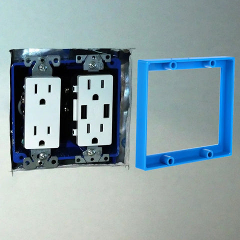 1/2-Inch Double Outlet Box Extender For 2-Gang Electrical Boxes Blue Receptacle Extender With Four Mounting Screws