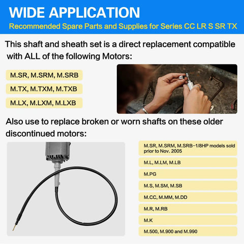 Wide application guide for Flexible Shaft Replacement Kit 39 Inch S-93 Shaft And S-77 Sheath For Rotary Tools, showing compatibility.