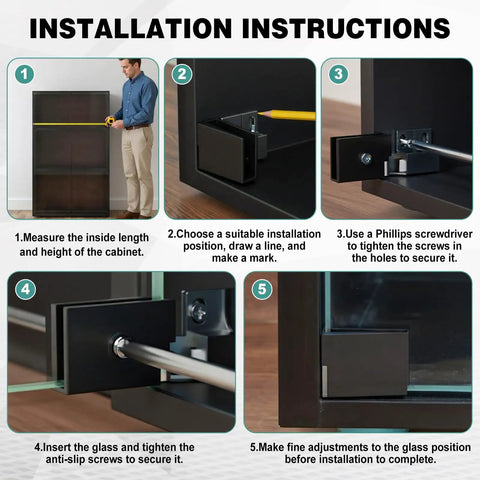 Installation instructions for Bulk Pack 8 Frameless Glass Door Hinges With Screws Black No Drill 90 Degree Replacement Hinges