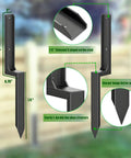 Heavy Duty Fence Post Repair Stakes Kit No Nonsense Solid One Eighth Inch Thickened Carbon Steel One Piece Ground Anchor For Repairing Leaning Privacy Fence And Mailbox Posts Black 2 Pack, with measurement details and material highlights.