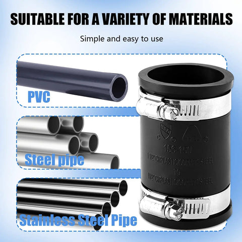One And A Half Inch Flexible PVC Pipe Coupling Set With Stainless Steel Clamp 3 Pack For Tight Sewer And Drain Connections Between Cast Iron Plastic And Copper Pipes 6mm Thick Heavy Duty Flexible Fitting Black for PVC and steel pipes