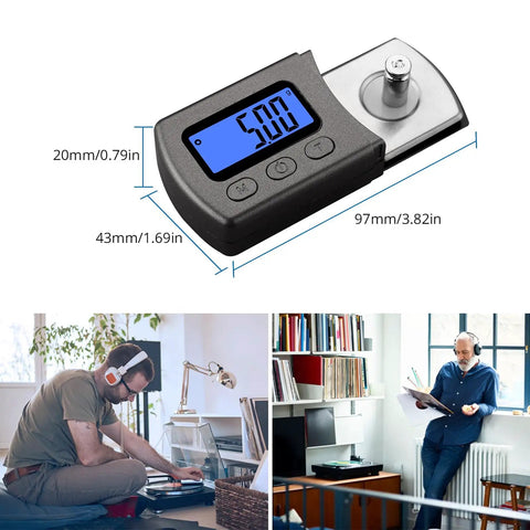 Digital Turntable Stylus Force Scale Gauge With Blue LCD Backlight Pro Grade Stylus Pressure Meter For MM MC MI Cartridges 0.01 g Accuracy Tare Function Five Modes Helps Dial In Tonearm Pressure And Protect Vinyl, 97x43x20 mm