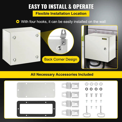 Rugged NEMA 4X Steel Enclosure 12 In By 12 In By 8 In Weatherproof IP66 Waterproof And Dustproof Electrical Box setup guide