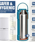 Portable Breast Milk Cooler With 360 Degree Cooling Keeps Travel Bottles Ice Cold For Up To 24 Hours features insulated denim, stainless steel design.