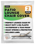 Front packaging of 2 Pack Waterproof Outdoor Chaise Lounge Covers For Patio Furniture Heavy Duty Clear Plastic Protectors For Lounge Chairs Reusable Rain Dust Stain Shield Fits 84 X 32 X 32 Inches