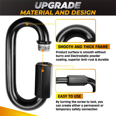 Close-up of 6 Pack 3 Inch Heavy Duty Chain Quick Links, 8mm Thick, 1600 Lbs Weight Capacity, Durable Anti Rust High Strength Chain Connectors