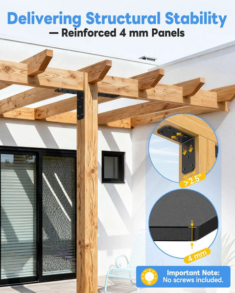Badass Heavy Duty L Brackets 5 Inch Thick Steel Angle Supports Black 4 Pack for reinforcing pergola with 4mm panels.