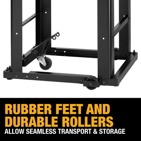 Heavy Duty Planer Stand With Smooth Rolling Mobile Base And Sturdy MDF Table Extra Lower Shelf Tradesman Approved Shop Upgrade Works Like A Champ Every Day features durable rollers and rubber feet for easy mobility.