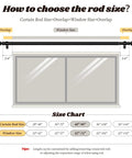Size guide for Matte Black Adjustable Curtain Rod 48 To 90 Inches Heavy Duty 1 Inch Drapery Rod instruction chart.