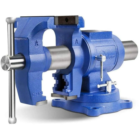 Heavy Duty Bench Vise With 360 Degree Swivel Base And Anvil, 4 Inch Jaw, 5,500 Lbf Clamp, Industrial Strength Ductile Iron