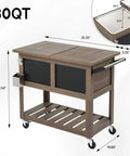 80 Qt Rolling Patio Cooler With Bottle Opener And Shelf For Backyard Hangouts And Gatherings, in Taupe Brown with Blackboard