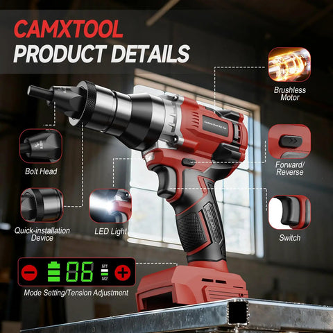 Cordless Rivet Nut Gun for Milwaukee 18V Battery with LED light and brushless motor, detailed product features