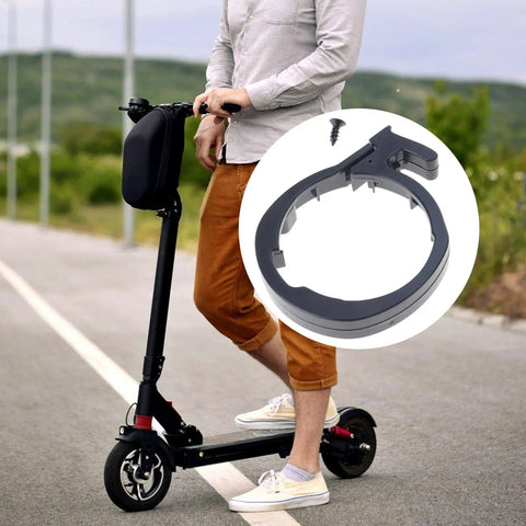 Electric Scooter Guard Rings Front Tube Replacement Kit shown on a scooter, durable alloy black rings for easy installation.