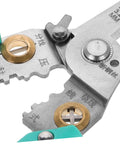 Close-up of Heavy Duty Insulated Wire Strippers Pro Grade Electrical Pliers with crimping jaws and grips for DIY use.