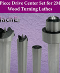 Pro-Grade 4-Piece 2MT Drive Center Set For Wood Turning Lathes with 5/8 Inch and 1 Inch Headstock Spur Centers visible