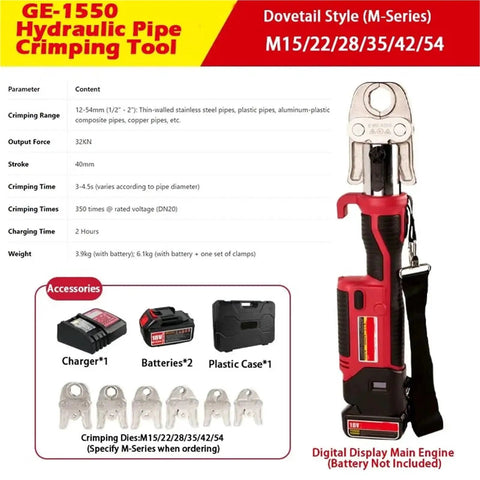 Heavy Duty Hydraulic Crimper Tool With 1550Lbf Force, 5000mAh Battery Electric Pipe Crimping Pliers with digital display.