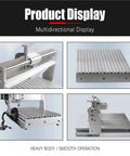Three Quarter Axis Mini CNC Router, 300mm by 200mm, aluminum body, showcasing wood engraving machine from multiple angles.