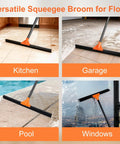 Pro Grade Heavy Duty Floor Squeegee With Long Handle, 18 Inch Rubber Blade for concrete, tile, kitchen, garage, pool, windows