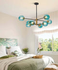 Bedroom with Blue Glass Globe Sputnik Chandelier 8 Light Modern Pendant Fixture For Dining Room Living Room Island Kitchen And Bedroom