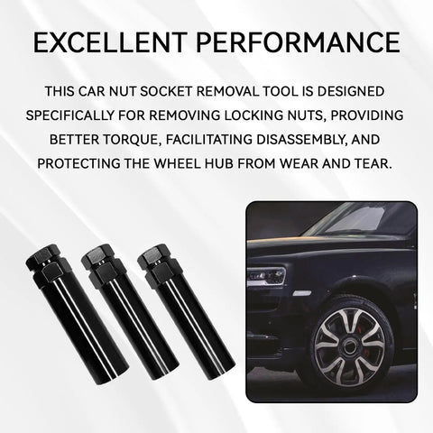 7 Spline Lug Nut Socket Set With Key For Easy Wheel Lock Removal And High Torque Fits 19mm And 21mm Nuts displayed with car wheel