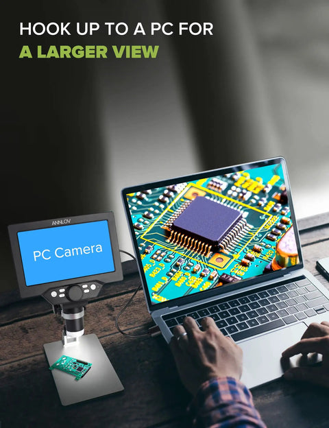 7-Inch LCD Digital Microscope With 1200X Magnification, 1080P Video, Coin Microscope, Metal Stand, 12MP Ultra-Precise Focusing Camera, 8 LED Fill Lights, Windows and Mac Compatible, Ideal for Curious Adults and Hobbyists Who Want Dope Detail, connected to PC