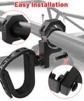 Close-up of UTV Gun Holder Roll Bar Rack showing installation on a one to two inch roll bar with rubber inserts for a Polaris RZR.