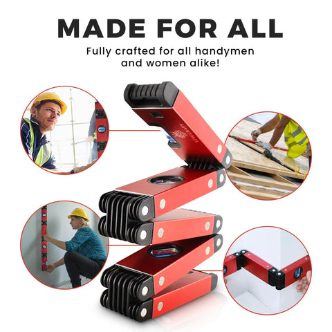 Foldable 28 Inch Pro Grade Level Tool Set With Magnetic Bubble Level All In One Multi Angle 45 90 180 showcased with cases
