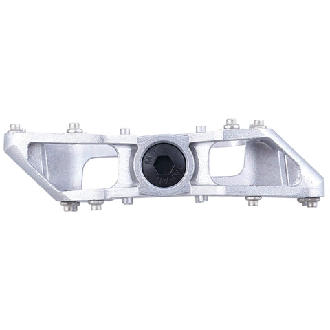 Allways Aluminum Mountain Bike Pedals Silver Double Sided Flat Pedals With Spike Pins Nine Sixteenths Inch Axle side view