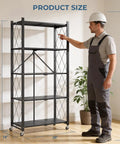 Heavy Duty 5-Tier Rolling Storage Shelves With Wheels, Portable And Collapsible Wire Steel Organizer For Garage, Kitchen, Pantry And Closet, Matte Black, Quick 5-Second Setup, Durable Display Unit For Instant Organization. 28" W x 14" D x 63" H rolling shelf