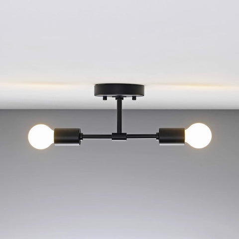 Two Light Wall Sconce For Bathroom And Hallway Sleek Modern Minimalist Vanity Lighting With Exposed Bulbs Matte Black Flush Mount