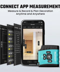 No Brainer 3 In 1 Laser Tape Measure With App Sync For Easy Data Transfer, 130 Feet Laser Distance Meter, 16 Feet Waterproof Digital Tape, Area Volume Pythagorean Mode, Rechargeable Battery And Fast App Connectivity app measurement screen with phone and meter