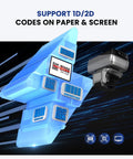 2D Bluetooth Ring Barcode Scanner With Screen, shown scanning various barcodes and QR codes, highlighting diverse scanning capabilities.