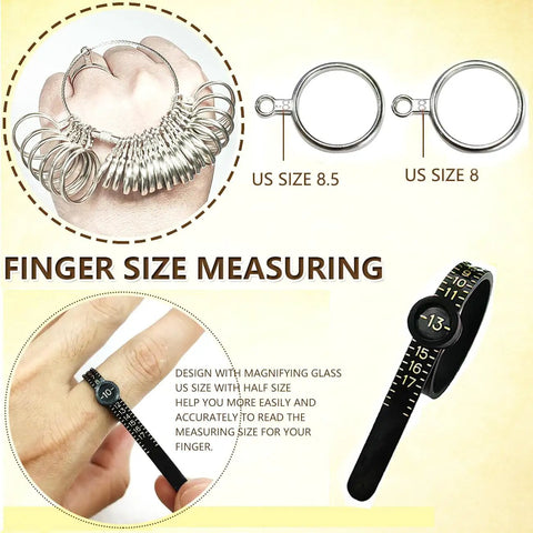 Pro Grade Ring Sizing Kit With Metal Ring Mandrel And Jewelry Mallet for Easy Ring Sizing featuring ring sizer set in use