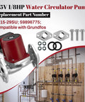 Top Shelf 1/8 HP Hot Water Circulation Pump Flanged with parts and wall piping, 115V compatible with Grundfos UP15-29SU.