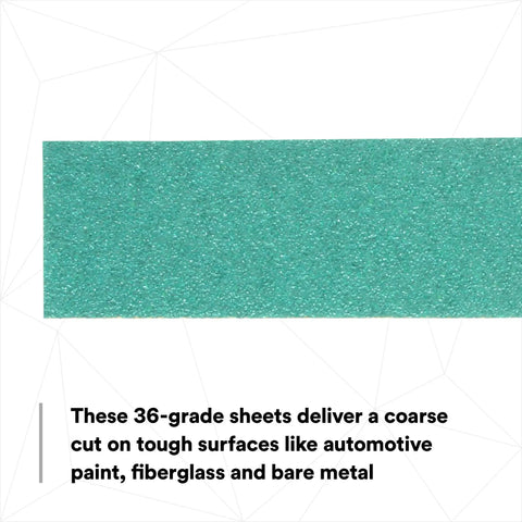 Close-up of Green Corps Stikit Sheet Two And Three Quarters Inch By Sixteen And Half Inch 36 Plus Grit surface texture.